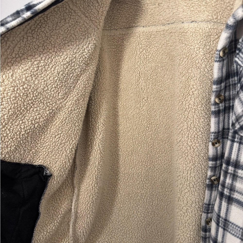 SAGE Collective Plaid Sherpa Lined Shacket Jacket Cream Black XXL - Picture 4 of 9